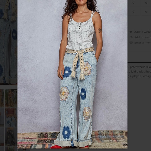 POL “ Monroe “ POL Relaxed Fit Pants Jeans with Floral Patchwork Detail 25 - Picture 5 of 7